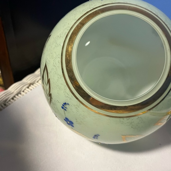 Vintage glass round vase with hand painted floral design  gold trim - Picture 7 of 13